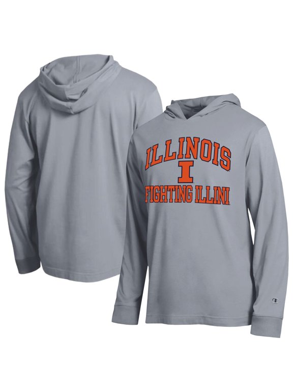Men's Champion Heather Gray Illinois Fighting Illini High Motor All-Star Long Sleeve Hooded T-Shirt