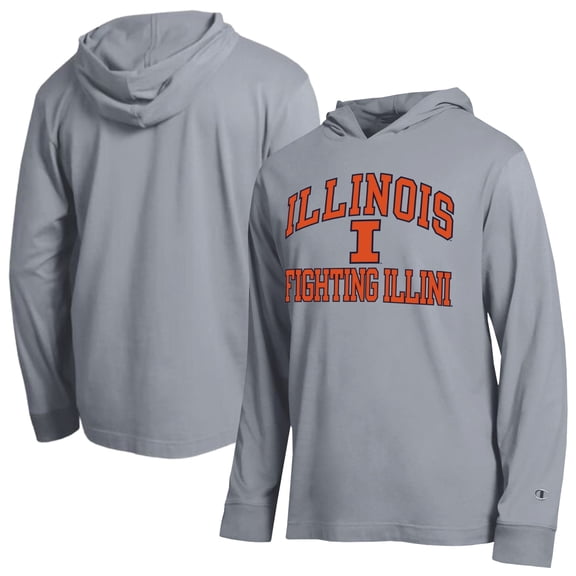 Men's Champion Heather Gray Illinois Fighting Illini High Motor All-Star Long Sleeve Hooded T-Shirt