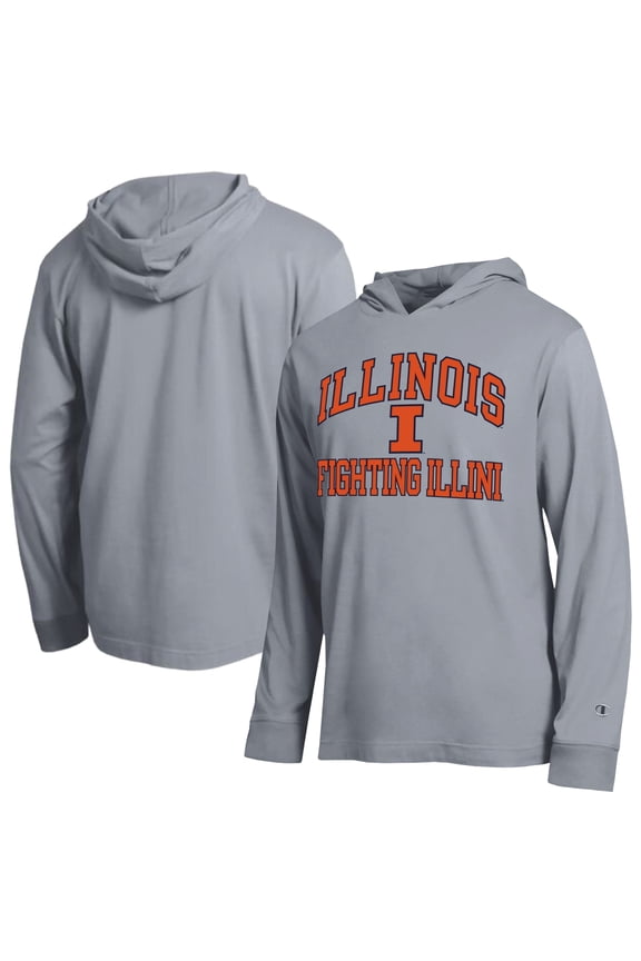 Men's Champion Heather Gray Illinois Fighting Illini High Motor All-Star Long Sleeve Hooded T-Shirt