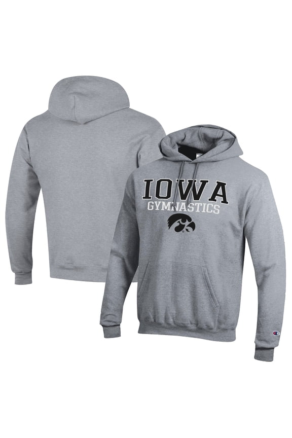 Men's Champion  Gray Iowa Hawkeyes Gymnastics Stack Powerblend Pullover Hoodie