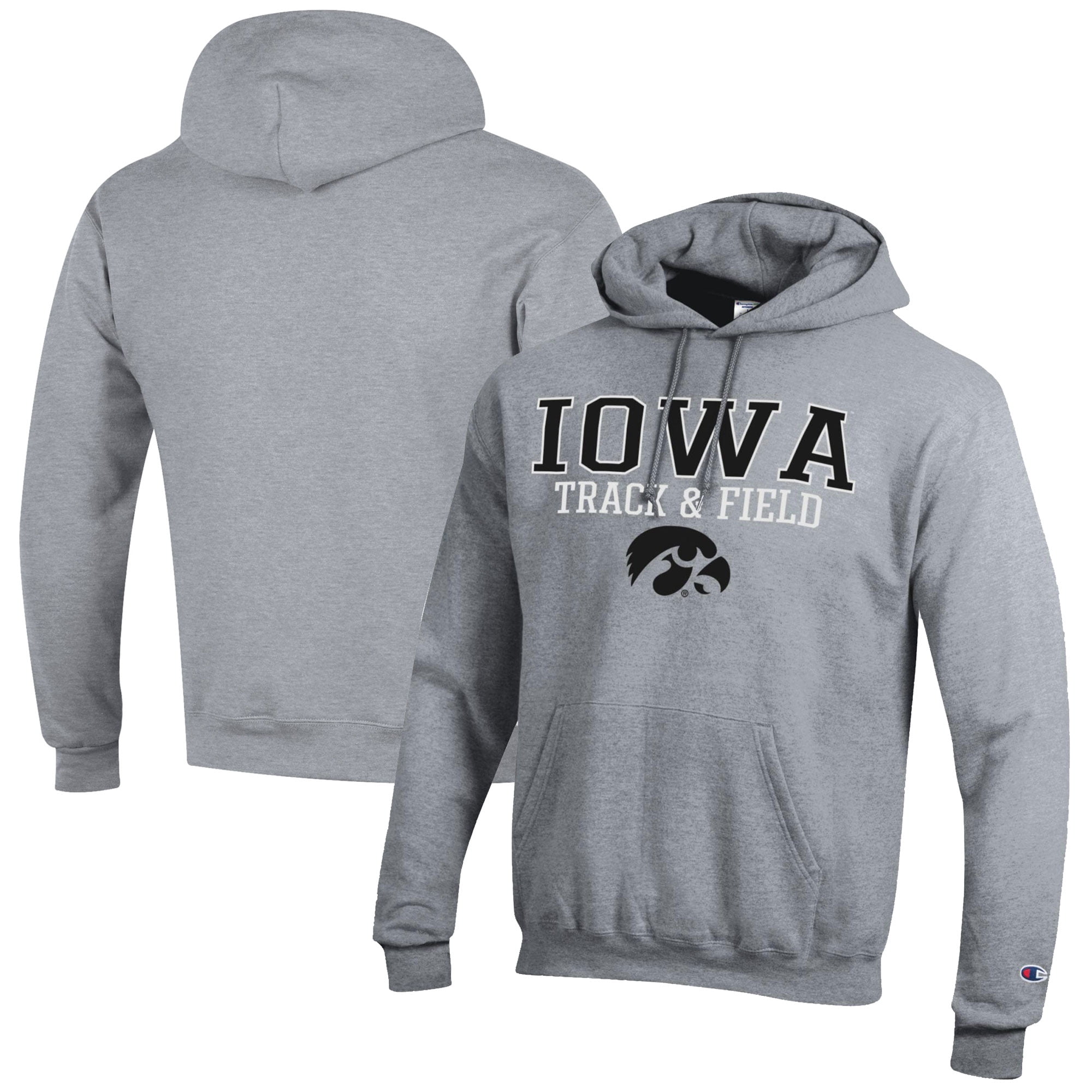 Men's Champion  Gray Iowa Hawkeyes Track & Field Stack Powerblend Pullover Hoodie