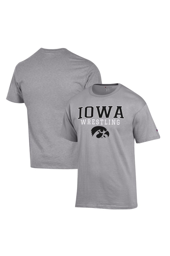 Men's Champion Gray Iowa Hawkeyes Wrestling Stack Logo T-Shirt