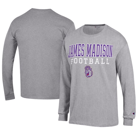 Men's Champion  Gray James Madison Dukes Football Jersey Long Sleeve T-Shirt
