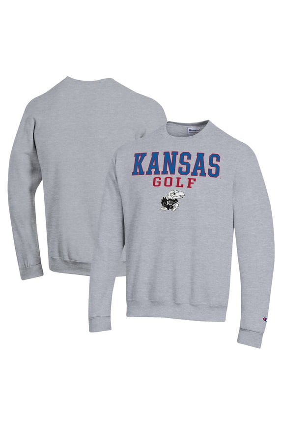 Men's-Champion Gray Kansas Jayhawks Powerblend Crewneck Sweatshirt
