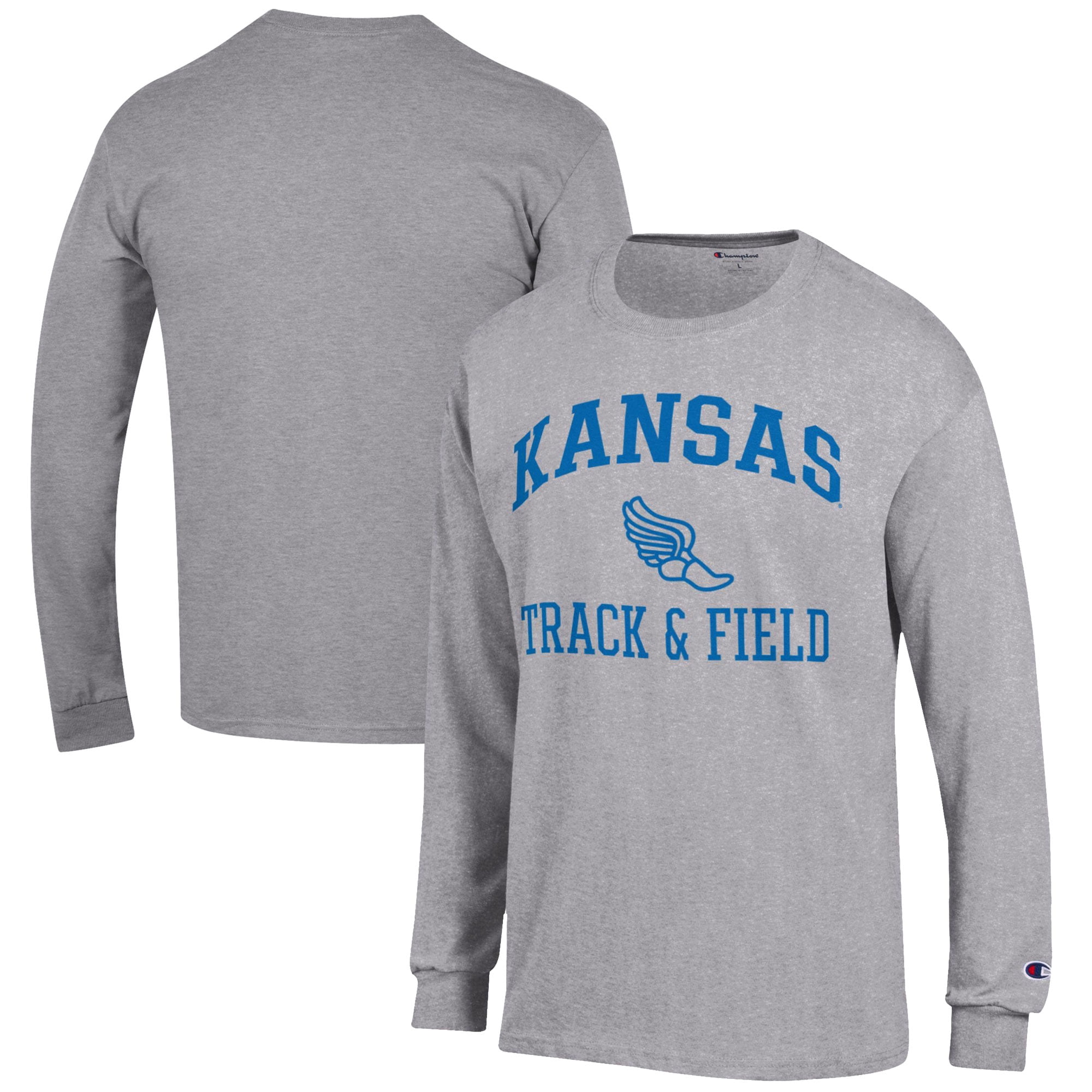 Men's Champion  Gray Kansas Jayhawks Track & Field Icon Long Sleeve T-Shirt