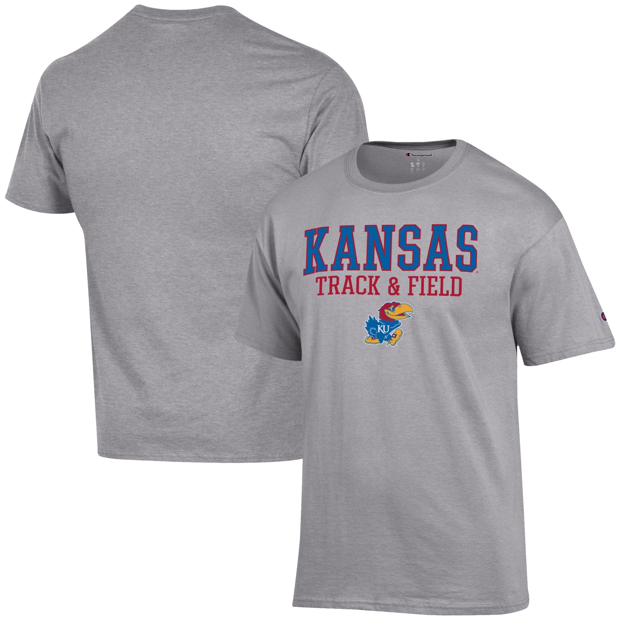 Men's Champion  Gray Kansas Jayhawks Track & Field Stack T-Shirt