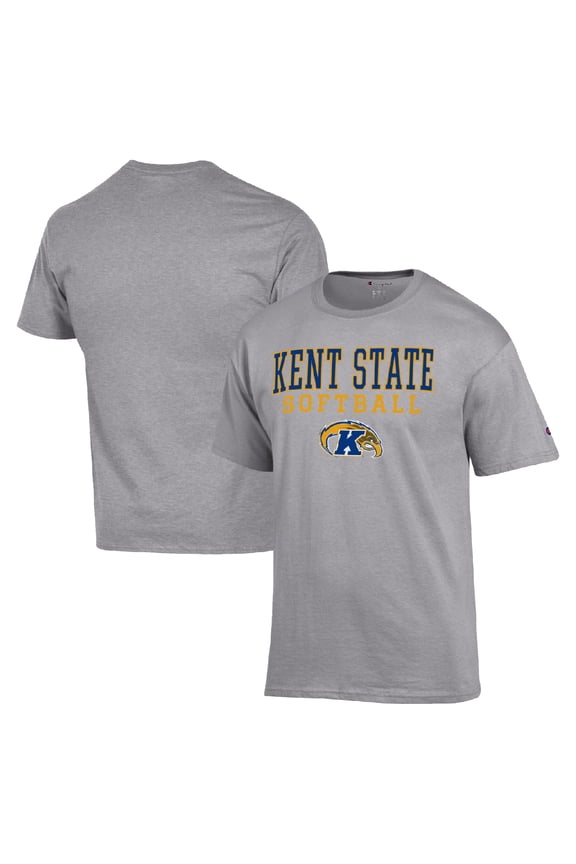Men's Champion Gray Kent State Golden Flashes Stack Logo Softball Powerblend T-Shirt