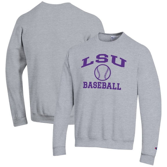 Men's Champion Gray LSU Tigers Baseball Icon Crewneck Pullover Sweatshirt