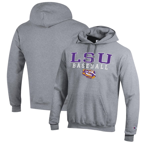 Men's Champion Gray LSU Tigers Baseball Stack Pullover Hoodie