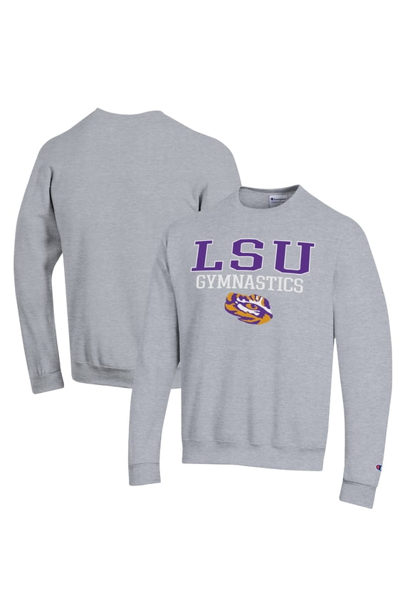 Men's Champion  Gray LSU Tigers Gymnastics Stack Powerblend Pullover Sweatshirt
