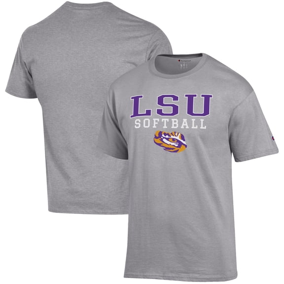 Men's Champion Gray LSU Tigers Softball Stack T-Shirt