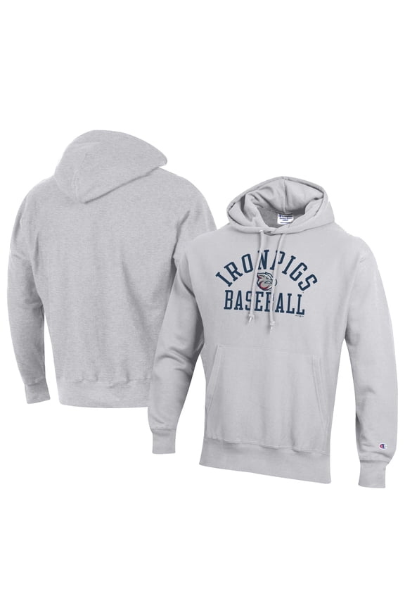 Men's Champion Gray Lehigh Valley IronPigs Baseball Reverse Weave Pullover Hoodie