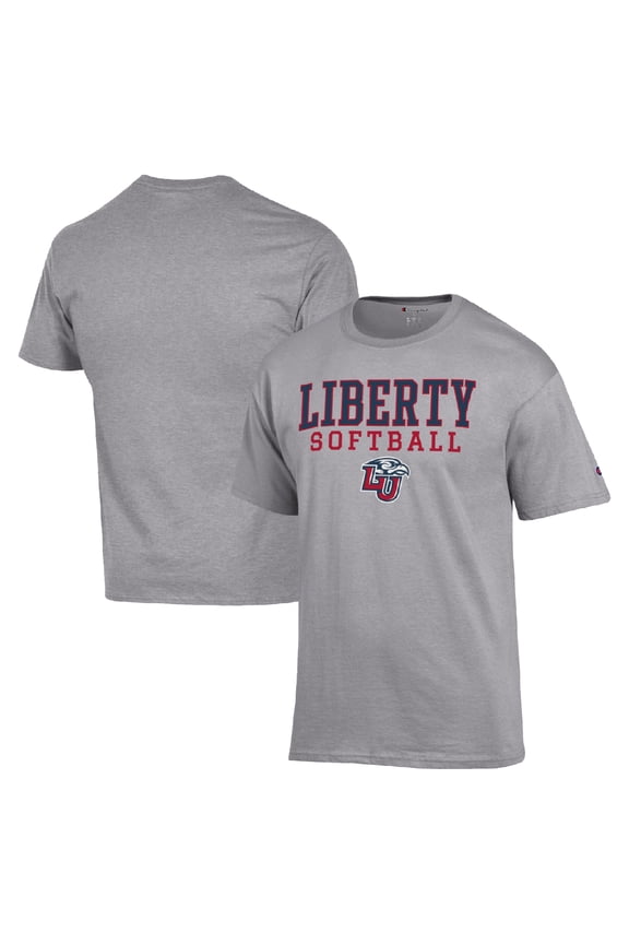 Men's Champion Gray Liberty Flames Stack Logo Softball Powerblend T-Shirt