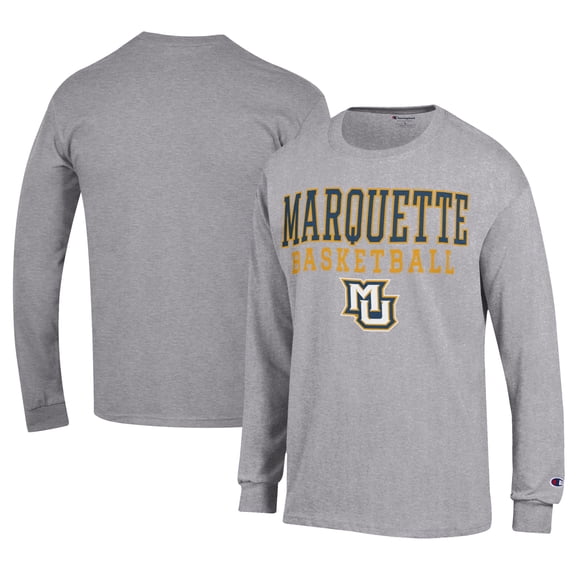 Men's Champion  Gray Marquette Golden Eagles Icon Logo Basketball Jersey Long Sleeve T-Shirt