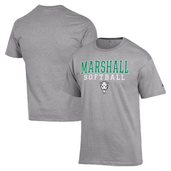 Men's Champion  Gray Marshall Thundering Herd Stack Logo Softball Powerblend T-Shirt