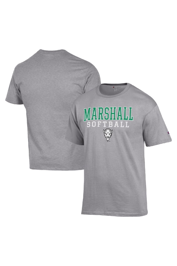 Men's Champion Gray Marshall Thundering Herd Stack Logo Softball Powerblend T-Shirt