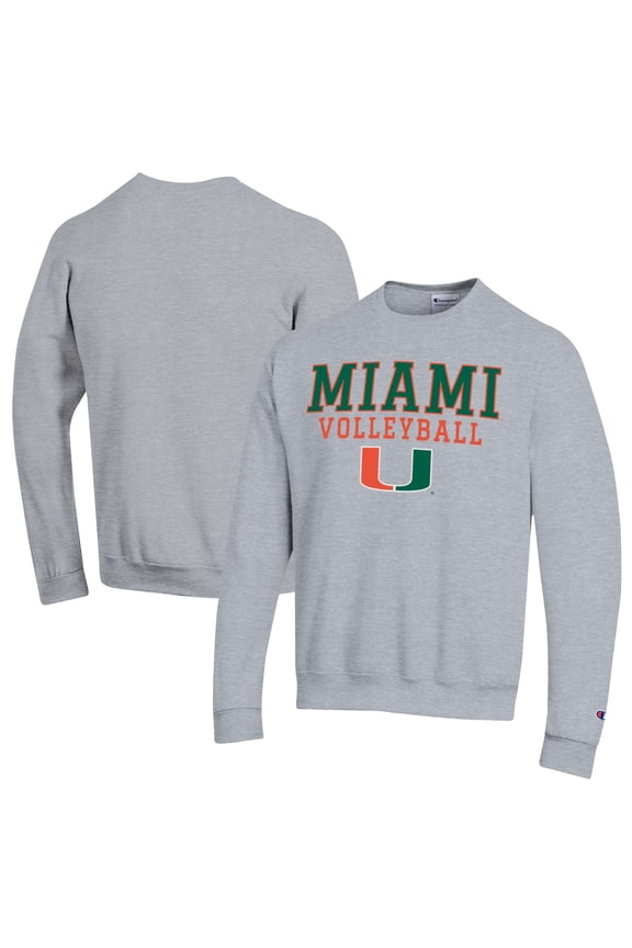Men's Champion Gray Miami Hurricanes Volleyball Stack Pullover Crewneck Sweatshirt