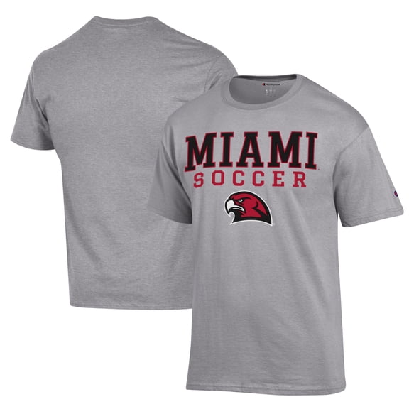 Men's Champion Gray Miami University RedHawks Soccer Stack Logo Powerblend T-Shirt