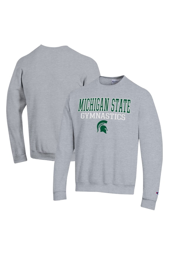 Men's Champion  Gray Michigan State Spartans Gymnastics Stack Powerblend Pullover Sweatshirt