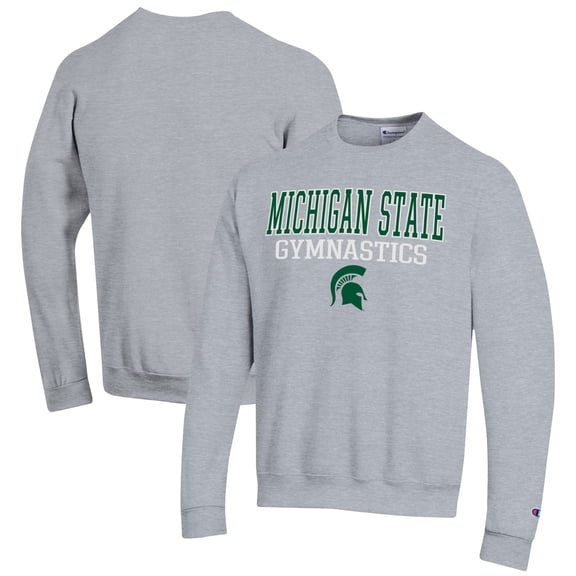 Men's Champion Gray Michigan State Spartans Gymnastics Stack Powerblend Pullover Sweatshirt