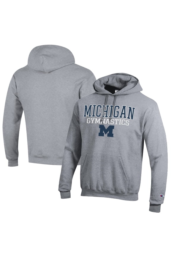 Men's Champion  Gray Michigan Wolverines Gymnastics Stack Powerblend Pullover Hoodie