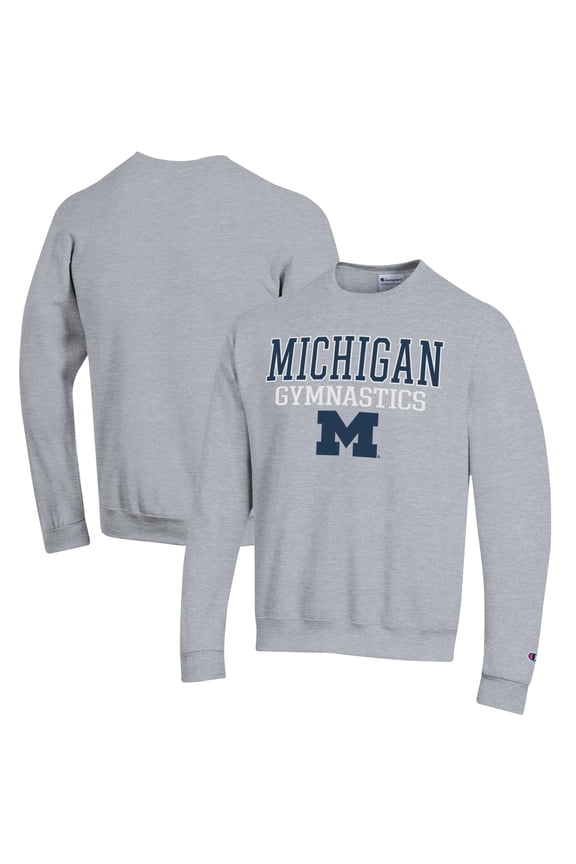 Men's Champion  Gray Michigan Wolverines Gymnastics Stack Powerblend Pullover Sweatshirt