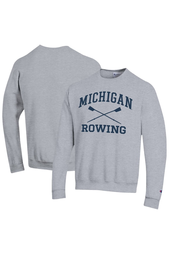 Men's Champion Gray Michigan Wolverines Rowing Eco Powerblend Pullover Sweatshirt