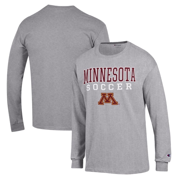 Men's Champion Gray Minnesota Golden Gophers Soccer Stack Logo Long Sleeve T-Shirt