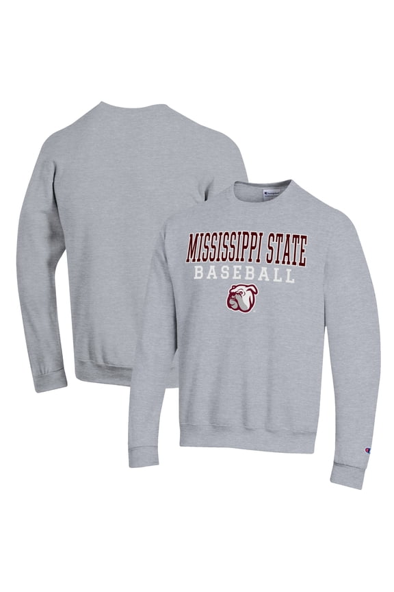Men's Champion Gray Mississippi State Bulldogs Baseball Stack Pullover Crewneck Sweatshirt