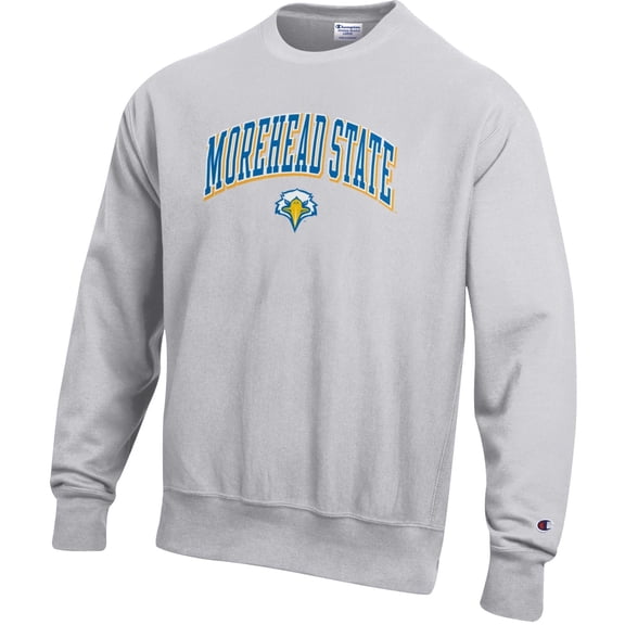 Men's Champion Gray Morehead State Eagles Arch Logo Reverse Weave Crew
