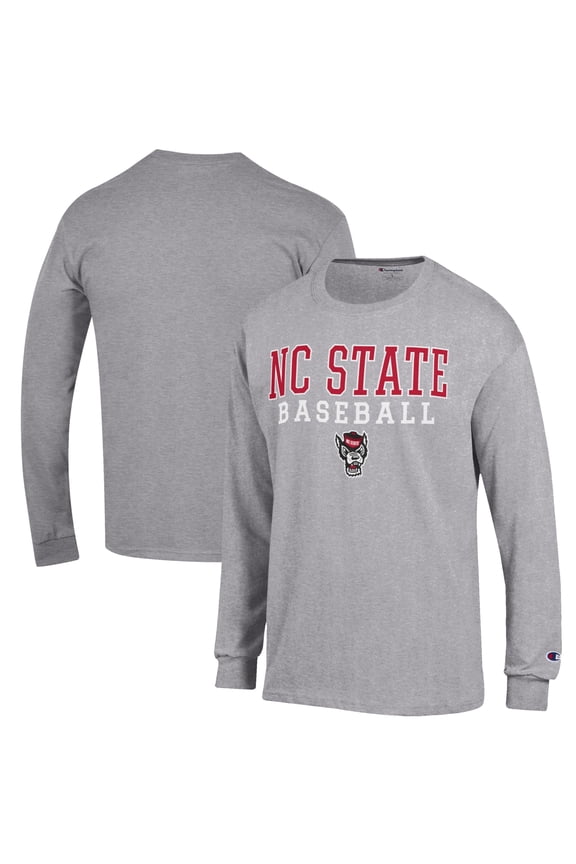 Men's Champion Gray NC State Wolfpack Baseball Stack Long Sleeve T-Shirt