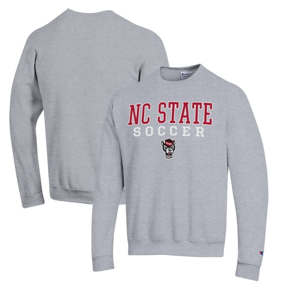 Men's Champion Gray NC State Wolfpack Soccer Stack Logo Powerblend Pullover Sweatshirt