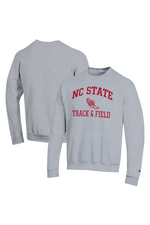 Men's Champion  Gray NC State Wolfpack Track & Field Icon Powerblend Pullover Sweatshirt