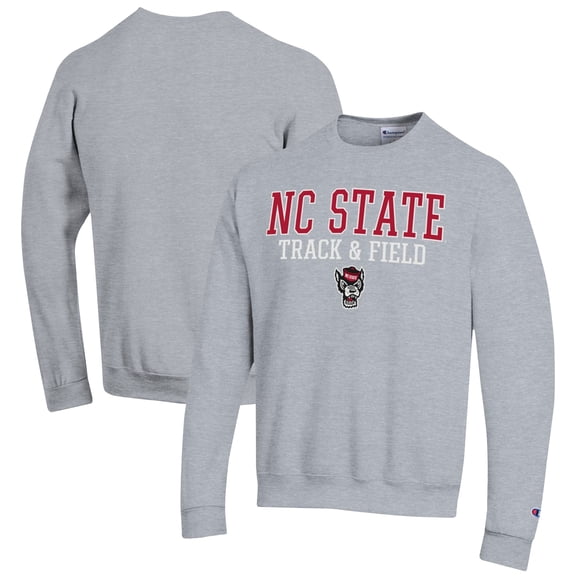 Men's Champion Gray NC State Wolfpack Track & Field Stack Powerblend Pullover Sweatshirt