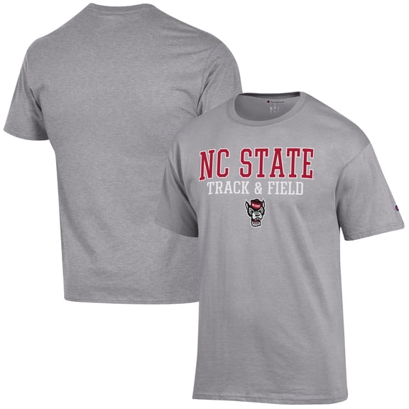 Men's Champion Gray NC State Wolfpack Track & Field Stack T-Shirt
