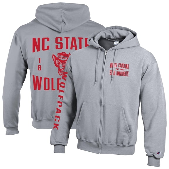 Men's Champion Gray NC State Wolfpack Varsity Powerblend Full-Zip Fleece Hoodie