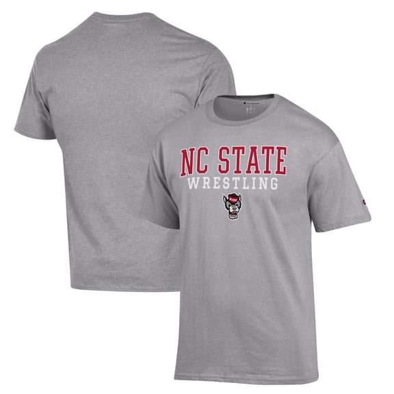 Men's Champion Gray NC State Wolfpack Wrestling Stack Logo T-Shirt