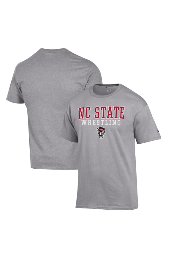 Men's Champion Gray NC State Wolfpack Wrestling Stack Logo T-Shirt