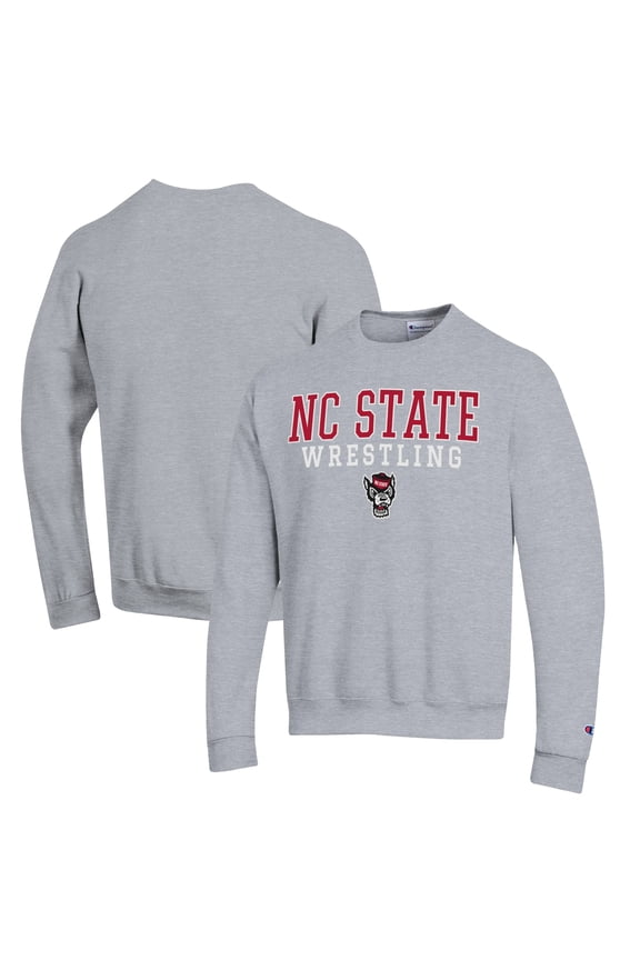 Men's Champion Gray NC State Wolfpack Wrestling Stack Powerblend Pullover Sweatshirt