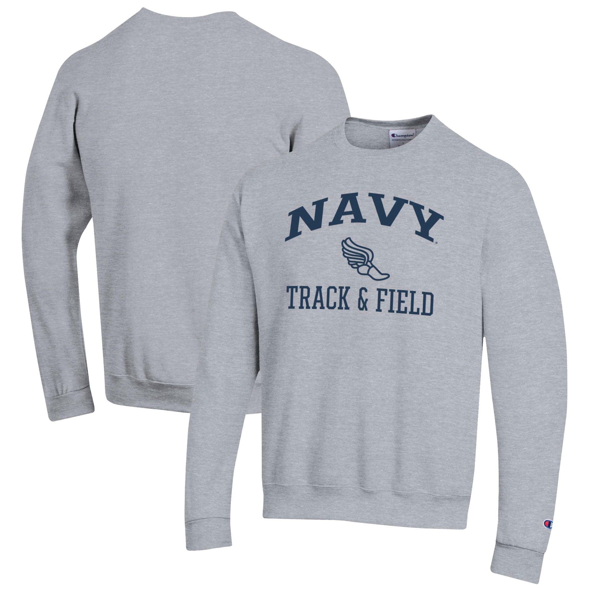 Men's Champion  Gray Navy Midshipmen Track & Field Icon Powerblend Pullover Sweatshirt