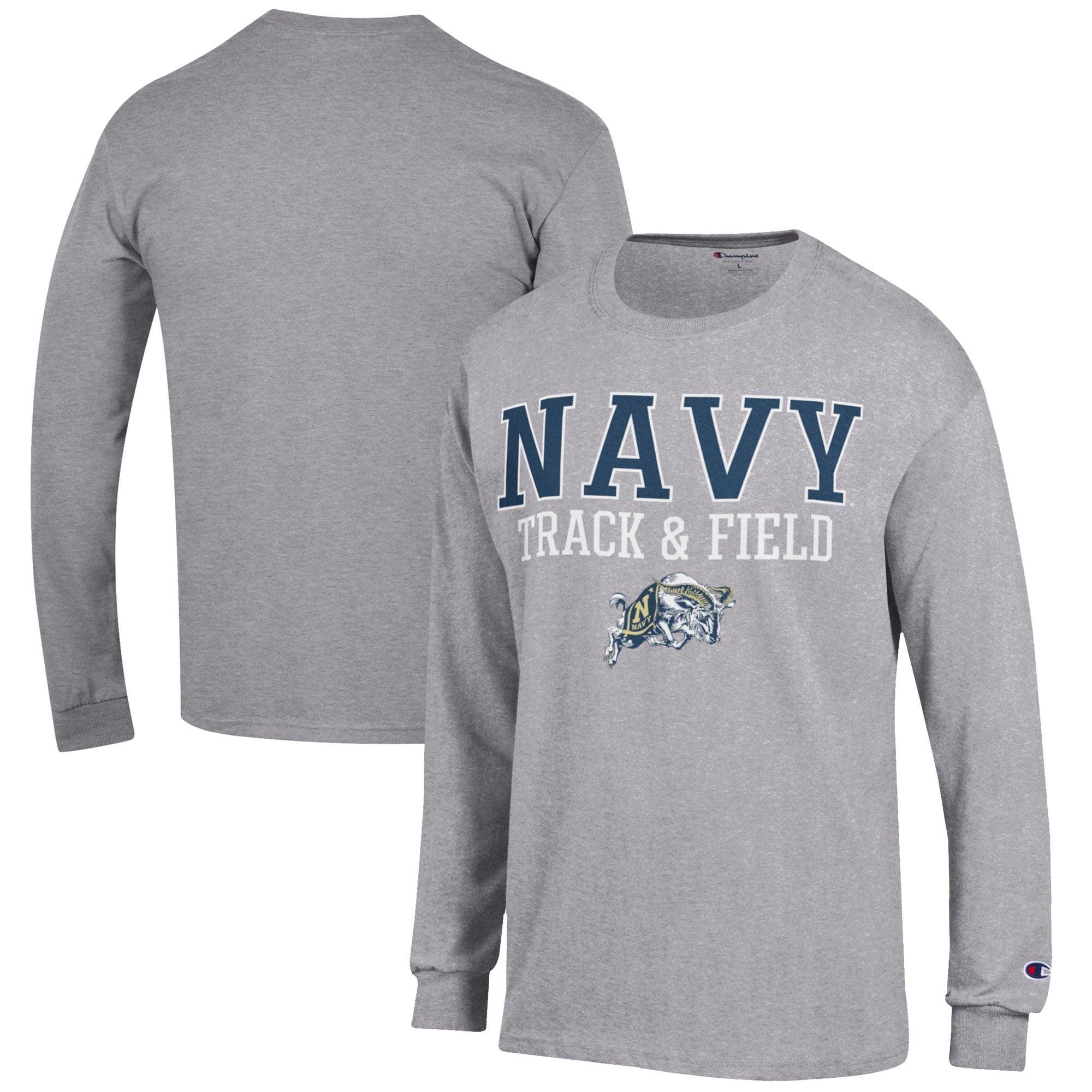 Men's Champion  Gray Navy Midshipmen Track & Field Stack Long Sleeve T-Shirt