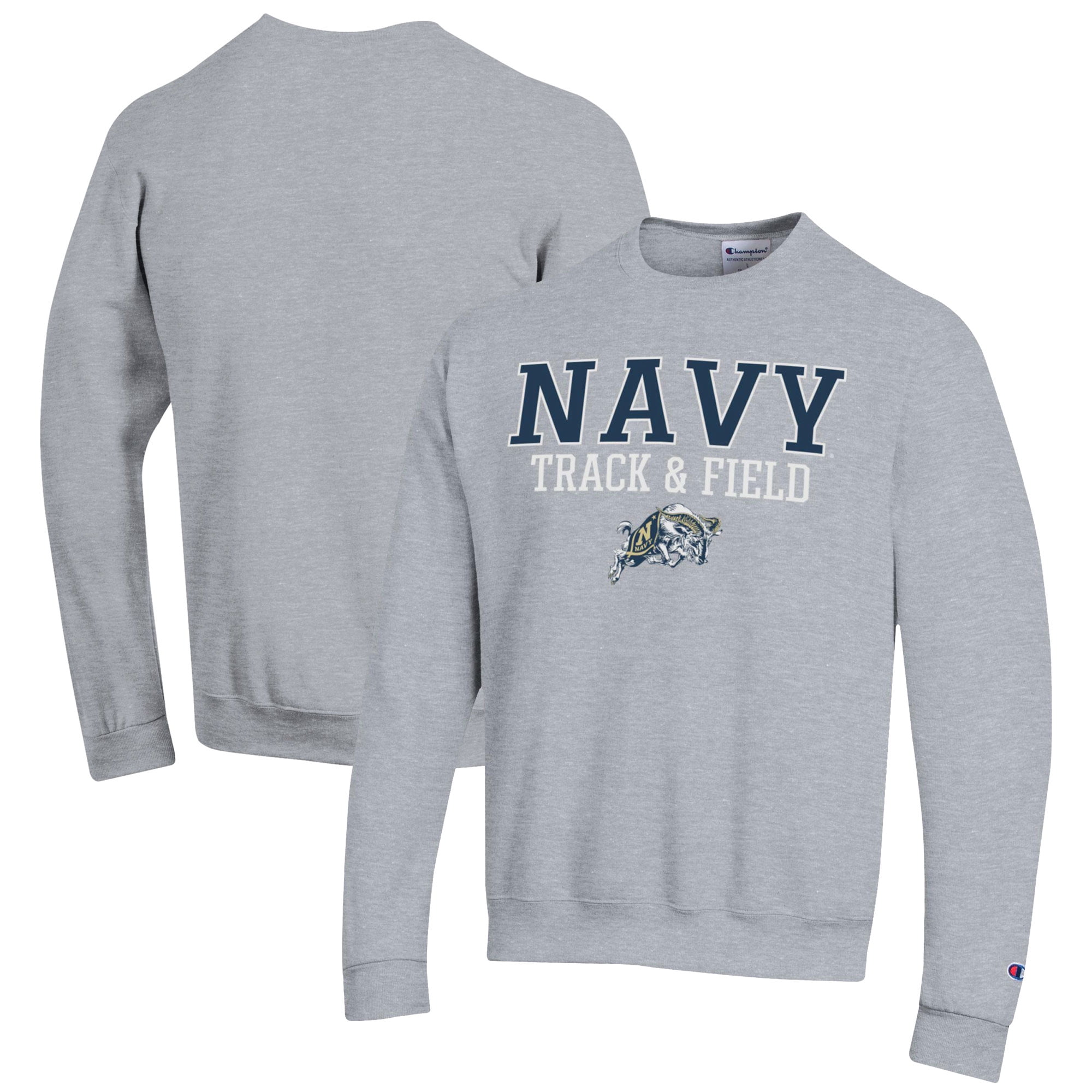 Men's Champion  Gray Navy Midshipmen Track & Field Stack Powerblend Pullover Sweatshirt