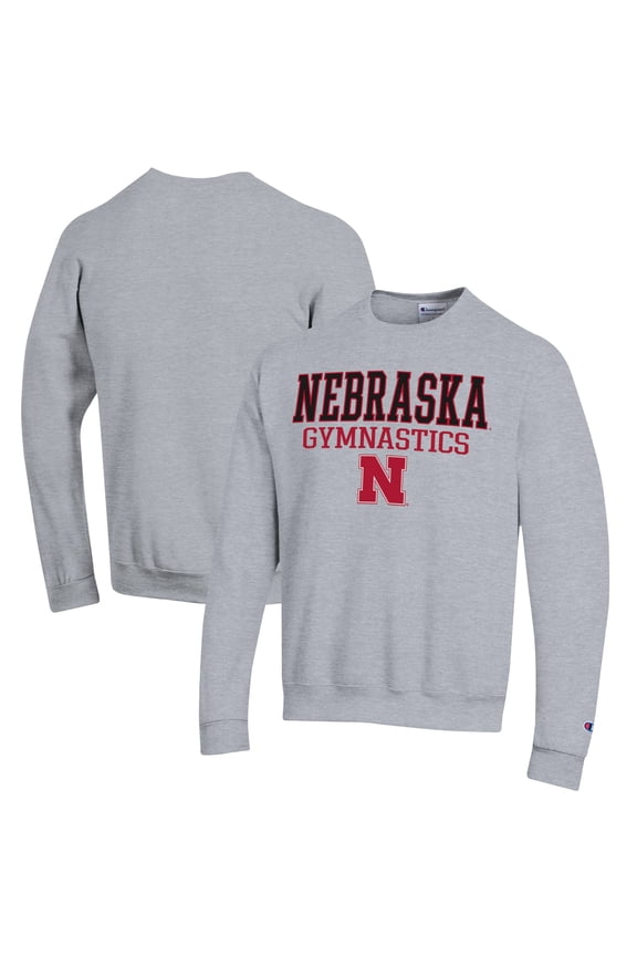 Men's Champion  Gray Nebraska Huskers Gymnastics Stack Powerblend Pullover Sweatshirt