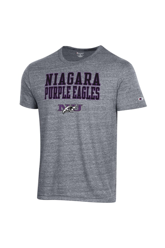 Men's Champion Gray Niagara Purple Eagles Stacked Ultimate Tri-Blend T-Shirt
