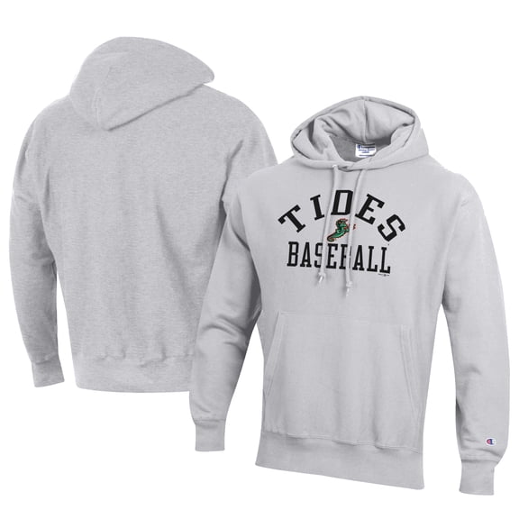 Men's Champion Gray Norfolk Tides Baseball Reverse Weave Pullover Hoodie