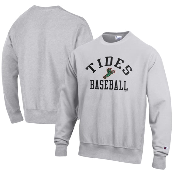 Men's Champion Gray Norfolk Tides Baseball Reverse Weave Pullover Sweatshirt