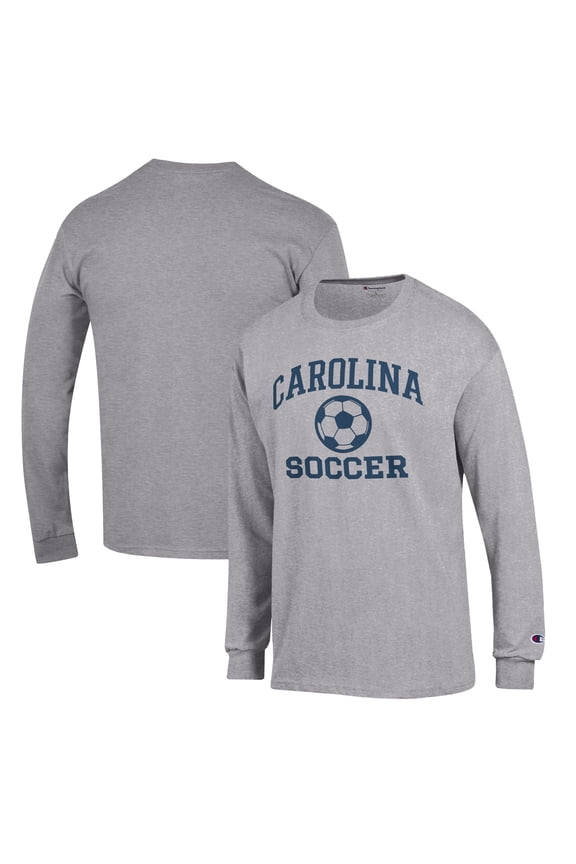 Men's Champion Gray North Carolina Tar Heels Soccer Icon Long Sleeve T-Shirt