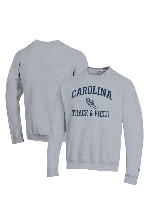 Men's Champion  Gray North Carolina Tar Heels Track & Field Icon Powerblend Pullover Sweatshirt