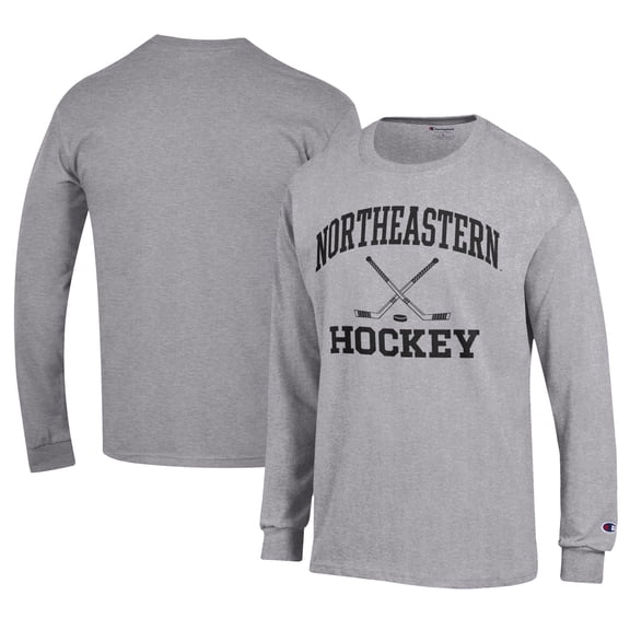Men's Champion  Gray Northeastern Huskies Icon Logo Hockey Jersey Long Sleeve T-Shirt