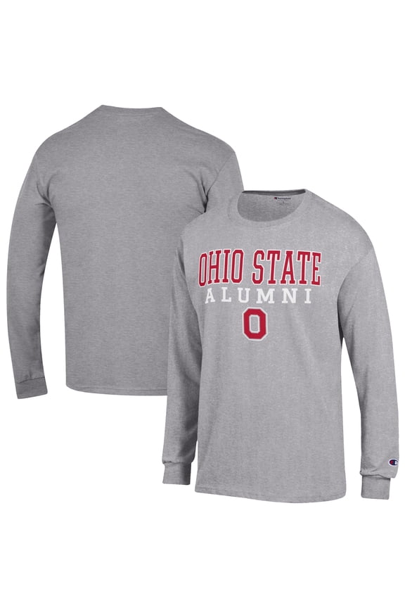 Men's Champion  Gray Ohio State Buckeyes Alumni Logo Stack Long Sleeve T-Shirt